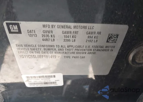 2014 Chevrolet Malibu 1Lt z USA, uszkodzony, nr VIN 1G11C5SL0EF181419